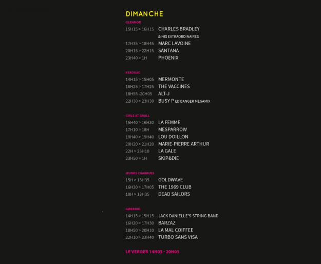Horaires du dimanche 21 juillet 2013 aux Vieilles Charrues - La Déviation