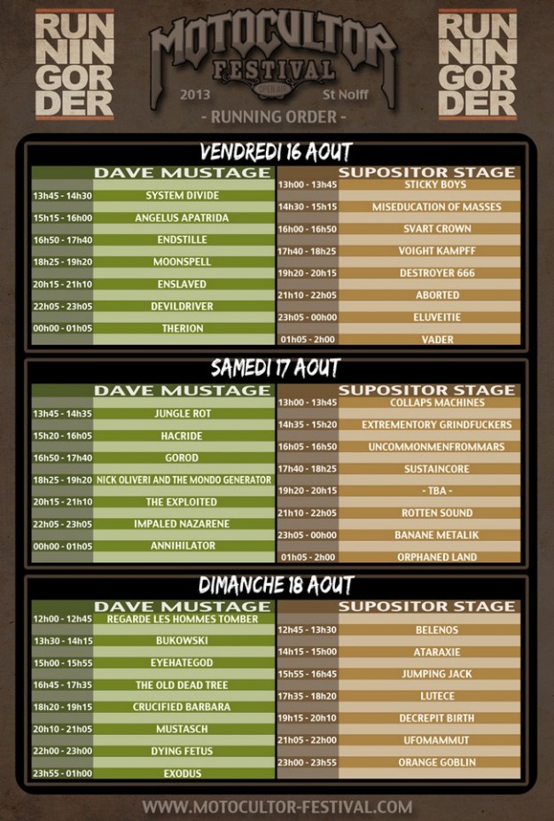 Motocultor Festival running order 2013 - La Déviation